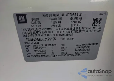 2015 Chevrolet Equinox 1Lt из США, поврежденный, VIN 1GNFLFEK3FZ125195